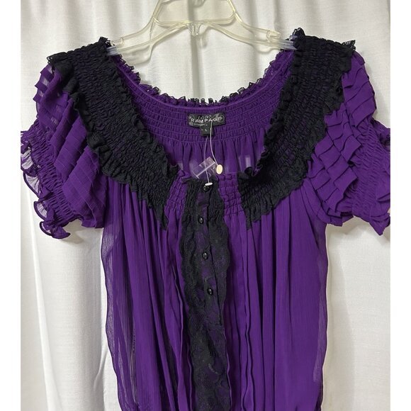 Vintage Rampage Y2K Purple Lace Sheer Whimsigoth Witchy Fairy L Top Blouse - Picture 2 of 6